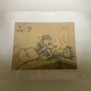 Disney Original Story Sketch of Donald from “ Early to Bed “ 1941. In plastic